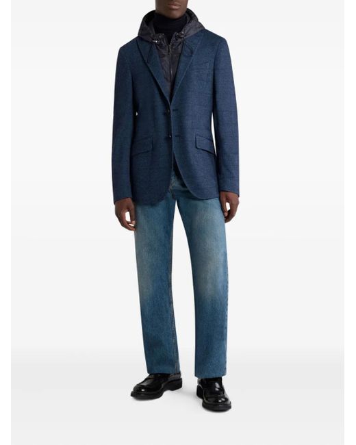 Etro Blue Herringbone Removable-Hood Jacket for men