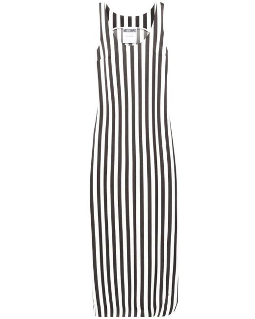 Moschino White Scoop-neck Striped Long Dress