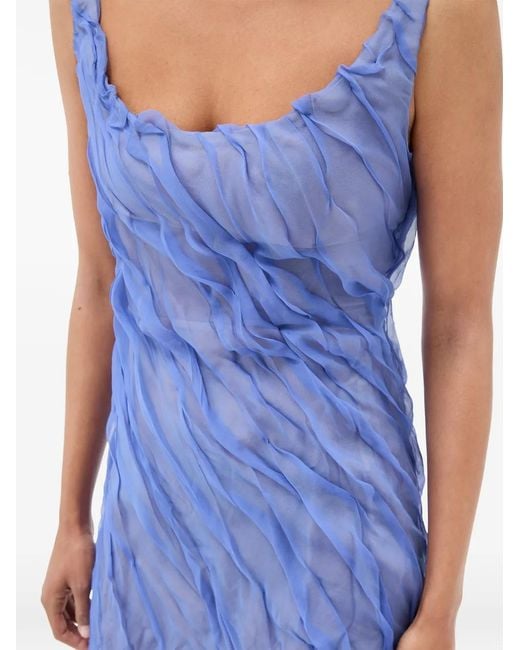 Versace Blue Draped Silk-Chiffon Midi Dress