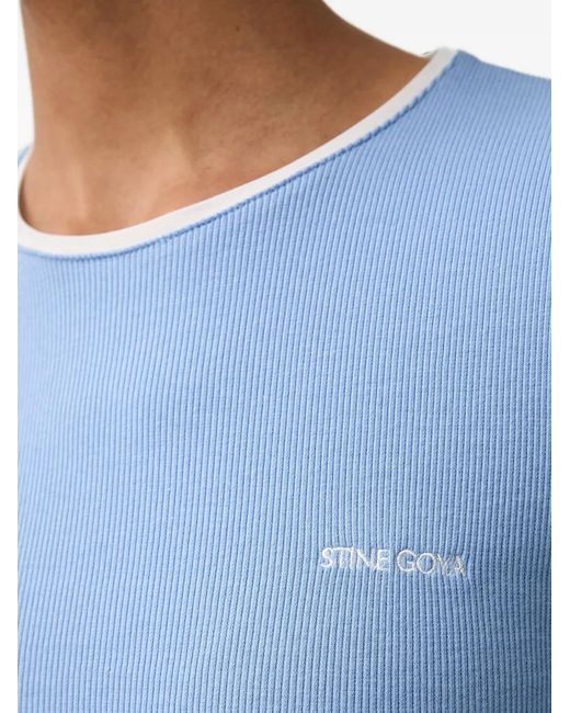 Stine Goya Blue Ribbed-Knit Long-Sleeve Top