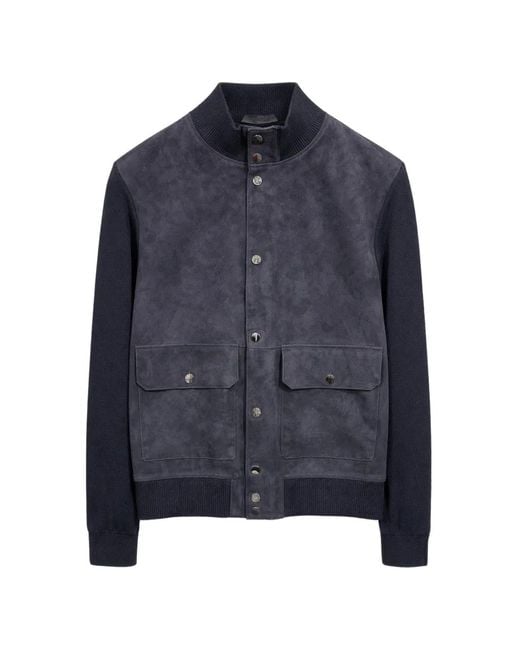 LES HÉRITIERS Blue Panelled Goat Suede Jacket for men