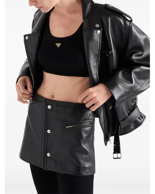 Prada Leren Mini-Rok in het Black