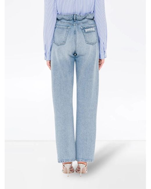 Miu Miu Blue High-Waisted Straight-Leg Jeans