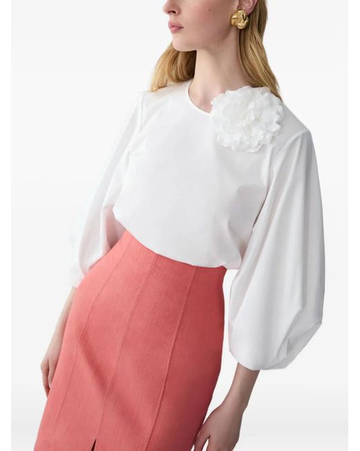 Carolina Herrera White Puff-Sleeve Top With Rosette