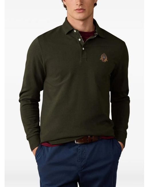 Hackett Green Heritage Crest Long-Sleeve Polo Shirt for men