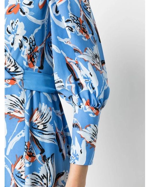 Diane von Furstenberg Blue Floral-Print Midi-Dress
