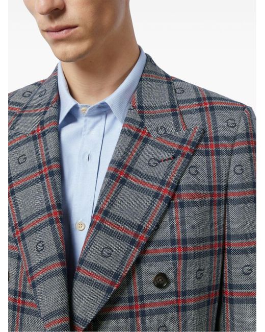 Blazer en laine à carreaux Gucci pour homme en coloris Gray
