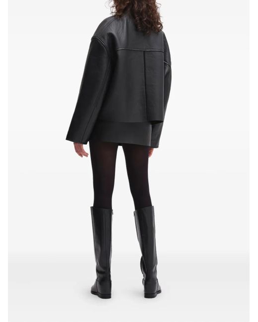 Remain Black Zip-Front Leather Mini Skirt
