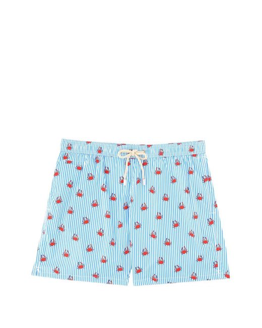 Mc2 Saint Barth Blue Crab-Print Striped Swim Shorts for men