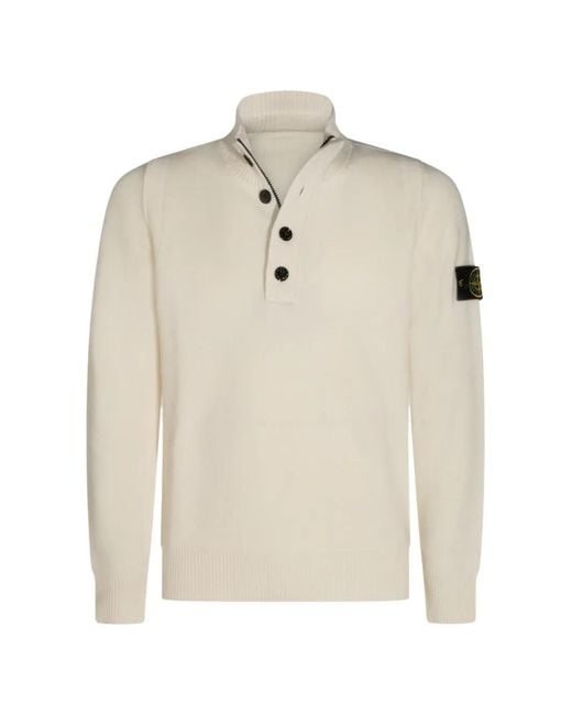 Stone Island White Lambswool Regular-Fit Half-Zip Jumper With Button Placket for men