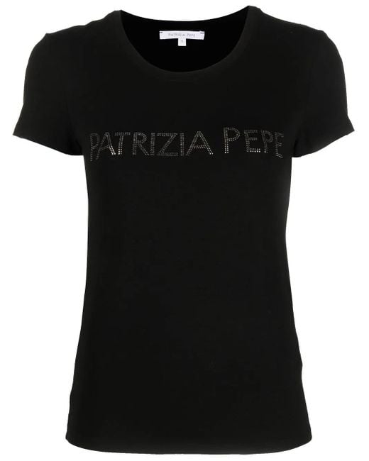 Patrizia Pepe Black Rhinestone-Logo T-Shirt