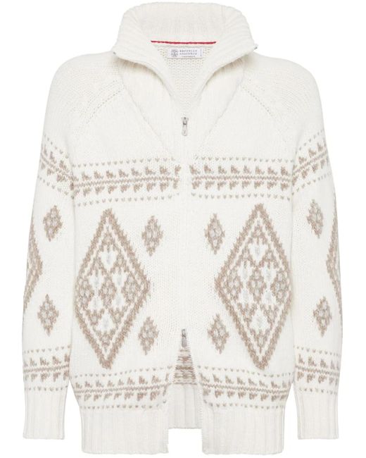 Brunello Cucinelli Intarsien-Cardigan Aus Kaschmir in Natural für Herren