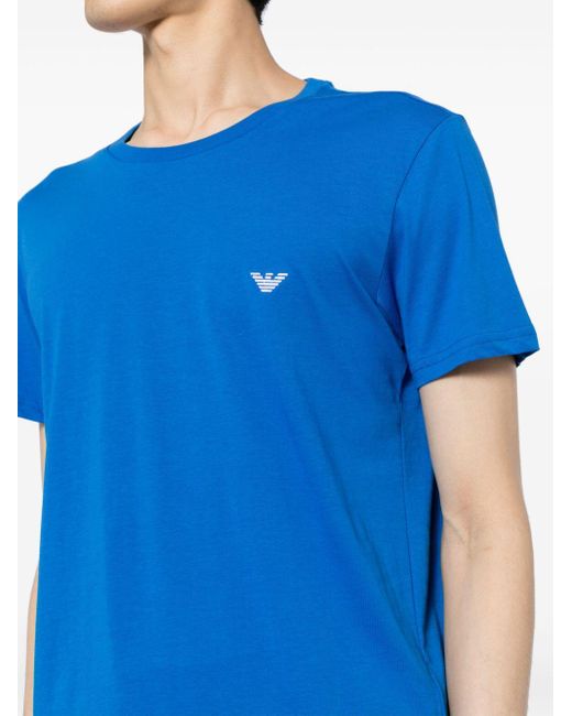 Camiseta con logo bordado Emporio Armani de hombre de color Blue