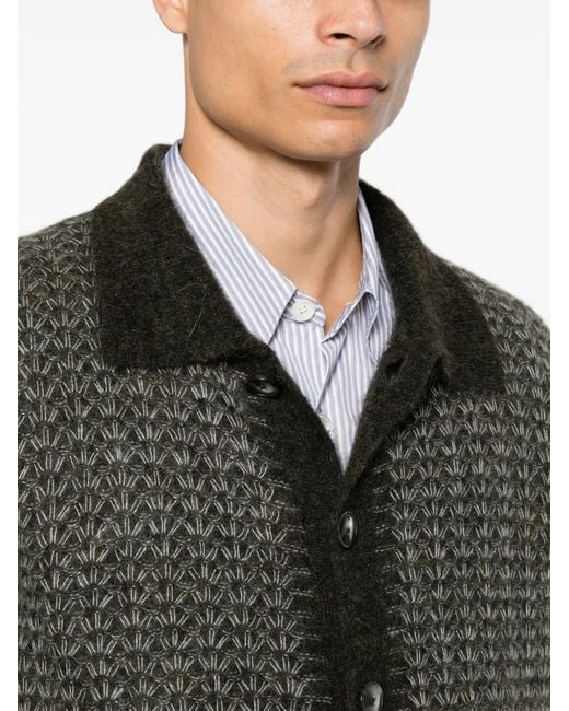 Amaranto Gray Patterned-Knit Cardigan for men