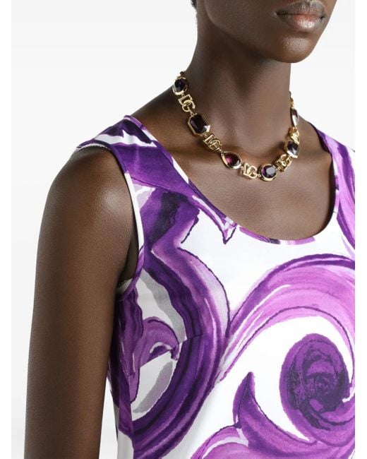 Dolce & Gabbana Purple Maiolica Print Tank Top