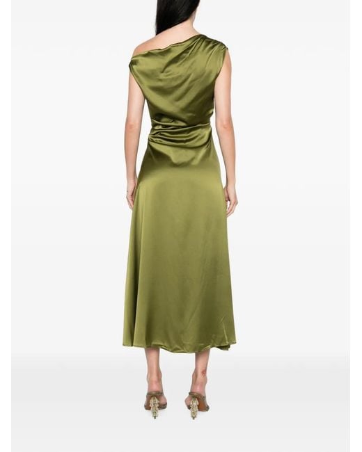 Staud Green Phare Off-Shoulder Draped Dress