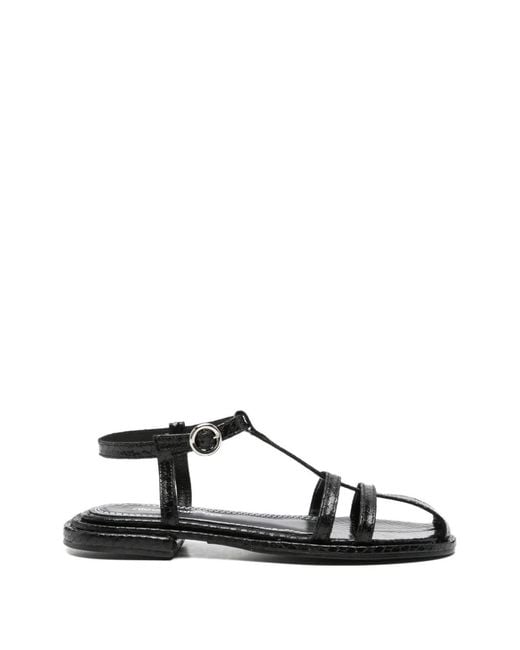 Nicole Saldanã Black Crocodile-Embossed Sandals