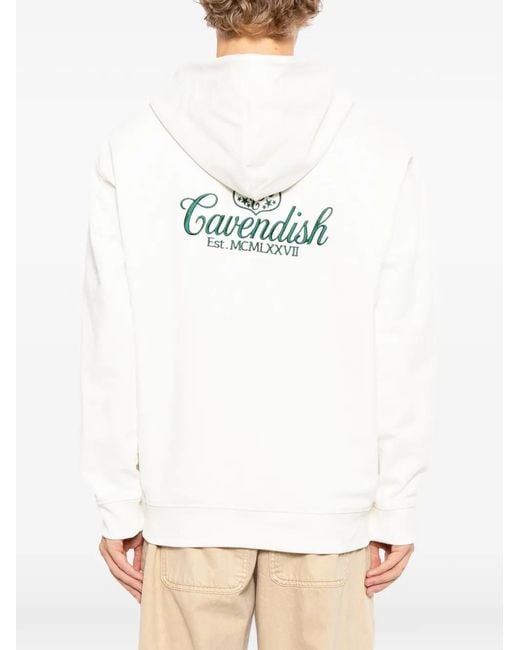 CAVENDISH® White Logo-Embroidered Hoodie for men