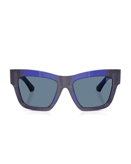Burberry Blue Check-Pattern Square-Frame Sunglasses