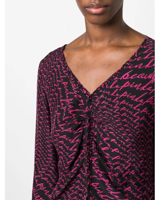 Pinko Purple Logo-Print Long-Sleeve Blouse