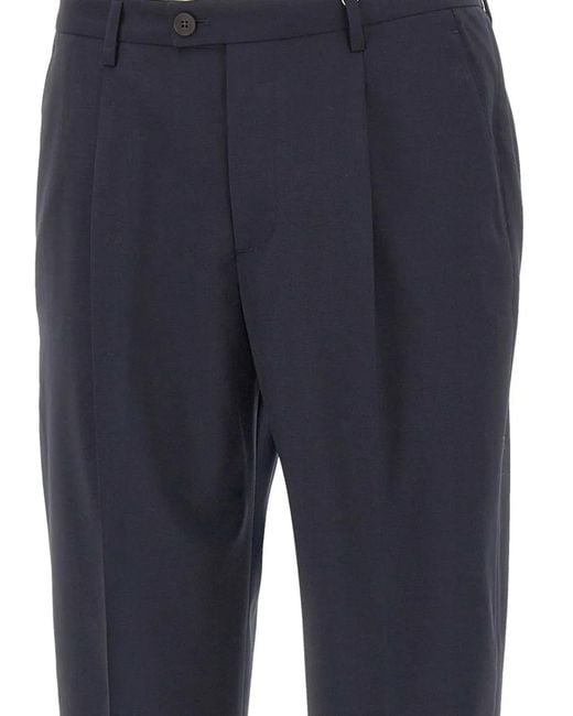 Devore Blue Pleats Flap Wool Trousers for men