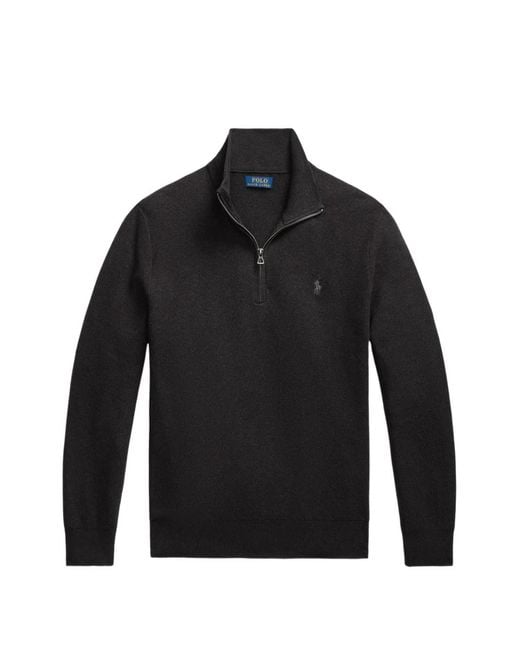 Polo Ralph Lauren Black Quarter-Zip Waffle-Knit Sweater for men
