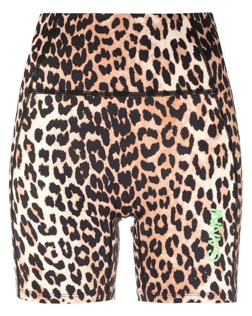 Ganni Brown Leopard-Print Cycling Shorts