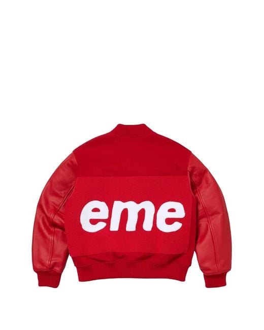 Supreme Red Chenille Logo-Patch Varsity Jacket for men
