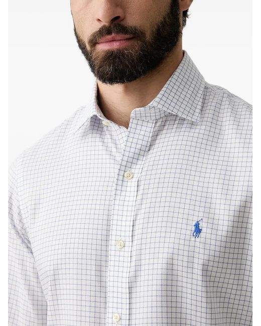 Polo Ralph Lauren White Check-Print Logo-Embroidered Shirt for men