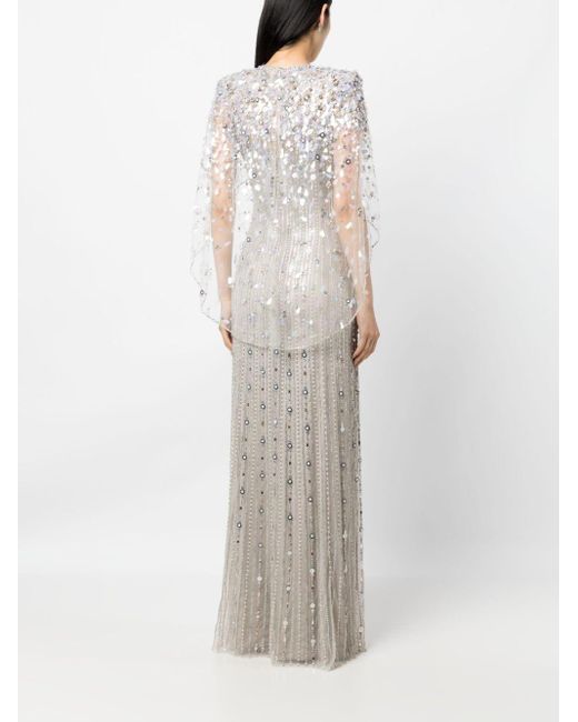 Jenny Packham White Nettie Cape-effect Embellished Sequined Tulle Gown