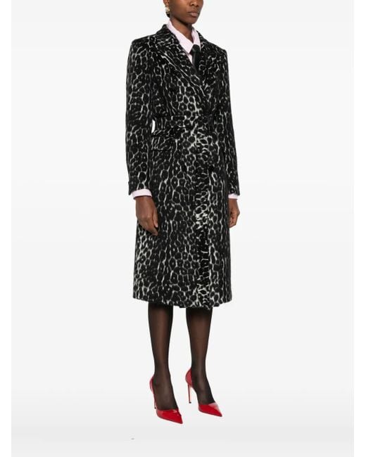 Tagliatore Black Leopard-Print Coat