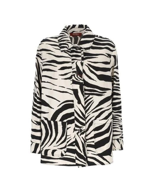 Max Mara White Zebra-Print Button-Up Jacket