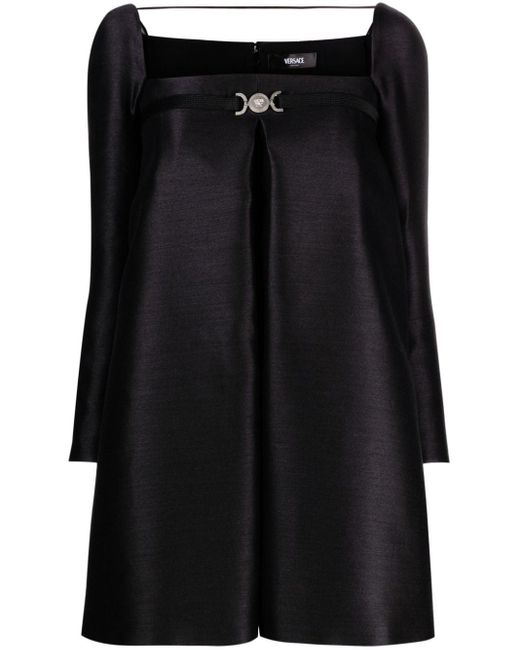 Versace Black Medusa Detail Wool And Silk Blend Cocktail Dress