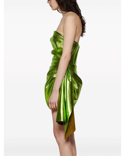 LAQUAN SMITH Green Ruched Leather Dress