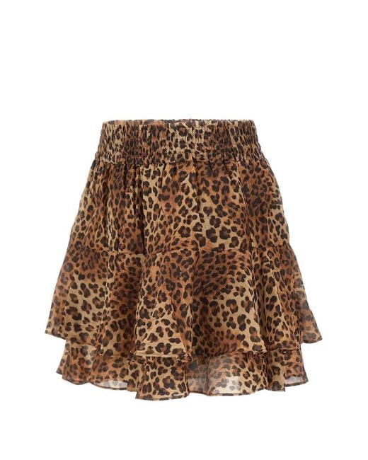 Mc2 Saint Barth Brown Eivissa Animal-Print Tiered Mini Skirt