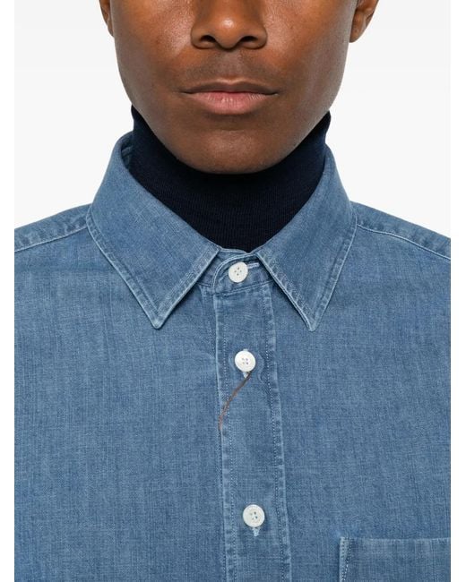 Canali Blue Chest-Pocket Denim Shirt for men