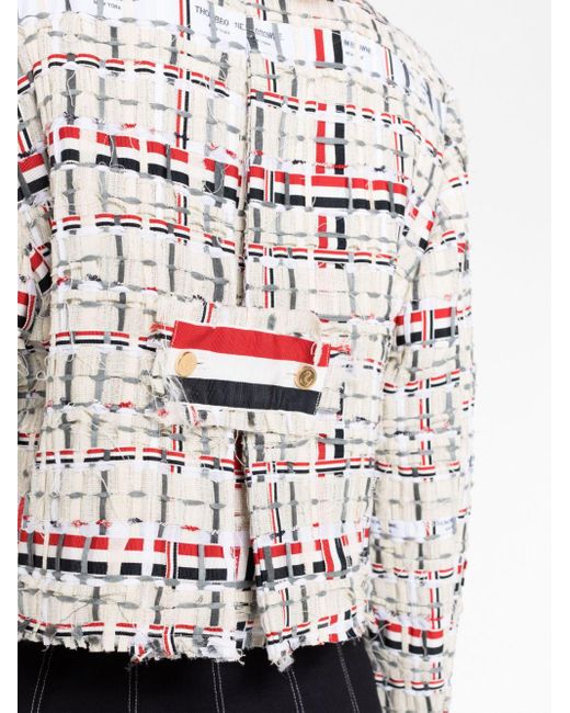 Thom Browne White Rwb Stripe Deconstructed-design Tweed Jacket