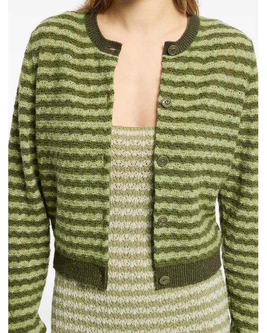 Barrie Green Striped Cashmere Cardigan