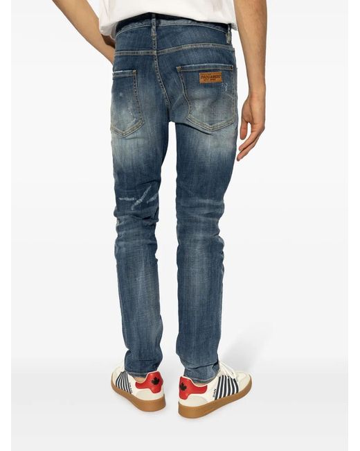 DSquared² Blue Stretch-Cotton Slim-Fit Distressed Jeans for men