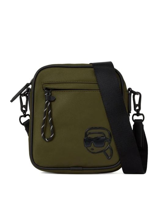 Karl Lagerfeld Green Ikon K Tonal-Print Messenger Bag for men