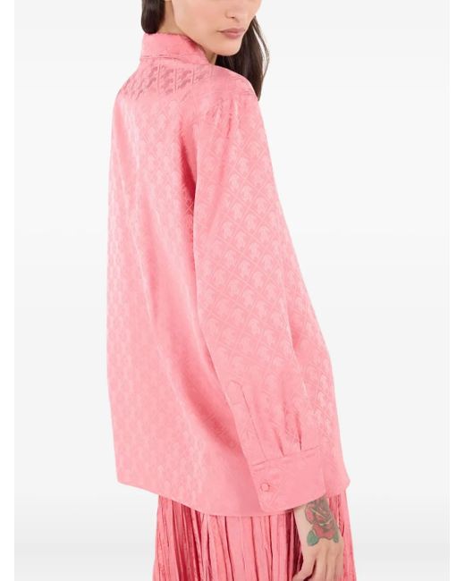 Roberto Cavalli Pink Monogram-Print Long-Sleeve Shirt