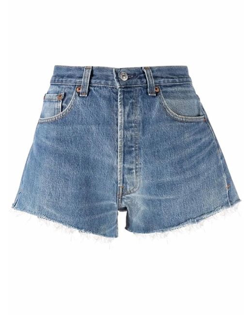 Re/done Blue Raw Cut Denim Shorts