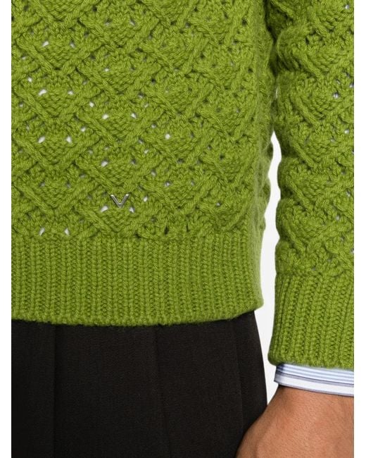 Valentino Garavani Green V-Detail Cable-Knit Sweater for men