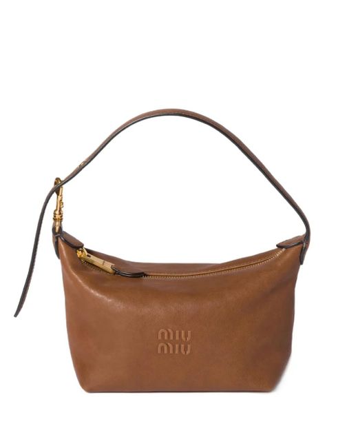 Miu Miu Brown Logo-Embossed Shoulder Bag
