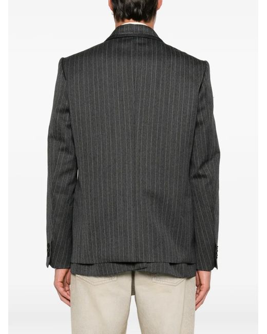 Sacai Black Pinstripe-Pattern Buttoned Blazer for men