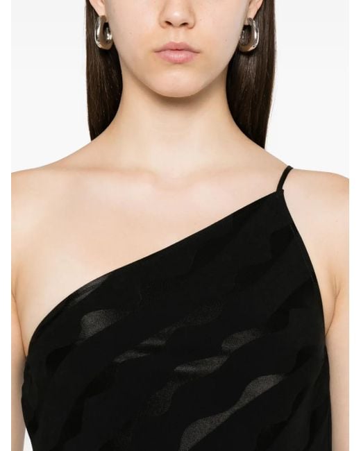 Rixo Black One-Shoulder-Top mit Wellenmuster