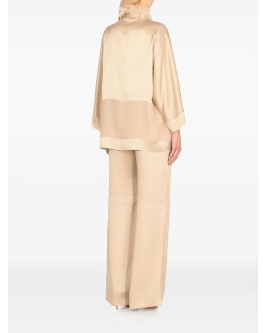 Antonelli Natural Feather-Trimmed V-Neck Top