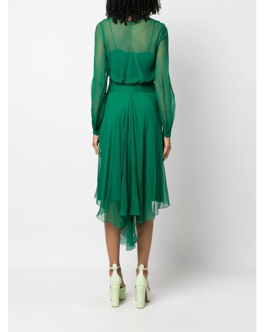 Alberta Ferretti Green Asymmetric Silk Wrap Dress