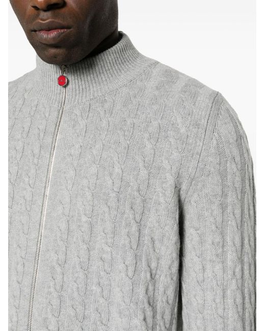 Kiton Gray Cable-knit Cashmere Jacket for men