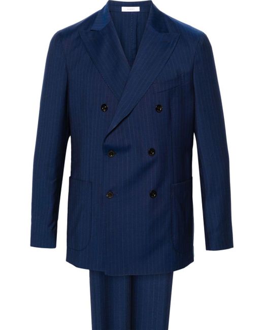 Boglioli Blue Pinstriped Double-breasted Suit for men